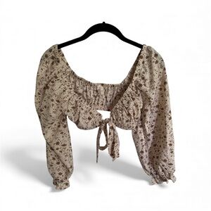Blush BJ Floral Puff Sleeve Tie Front Crop Top | Size [S]
